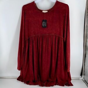 Rust Mineral Wash Babydoll Tunic with Detail